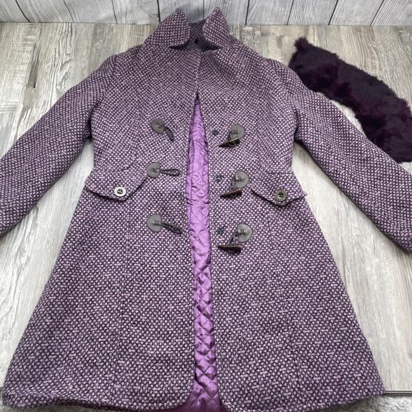 Yiteer Lisha 42 Coat Long Furr Collared Toggle Purple Jacket Womens small sizing - Picture 13 of 16